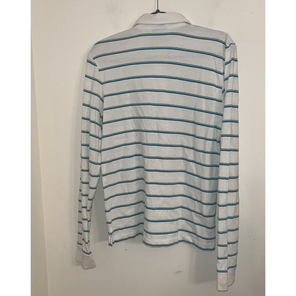 Abercrombie Fitch Polo Shirt Mens Large White Blue Green Pin Stripe Sailboat Tag - Picture 6 of 8